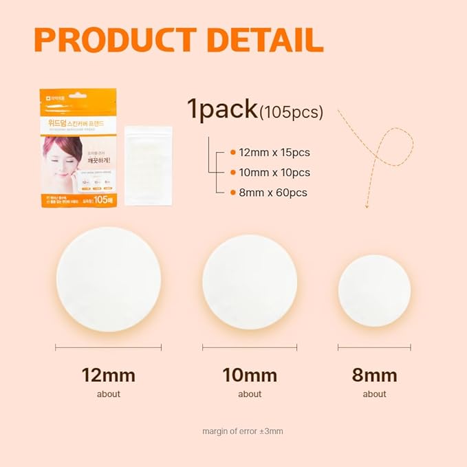 Fermented Korean Acne Patch for Face β Hydrocolloid Spot Patch for Pimples, Blemish Treatment, Vegan Invisible Pimple Patch, Zit Cover for Day & Night, Skincare for Oily and Sensitive Skin - 105 Pcs