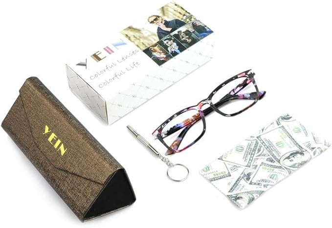 YEIN Bifocal Reading Glasses with Blue Light Blocking Lenses, Bifocal Reader for Women, Vintage Square frame with Spring Hinge (+0.00/+2.00 magnification)