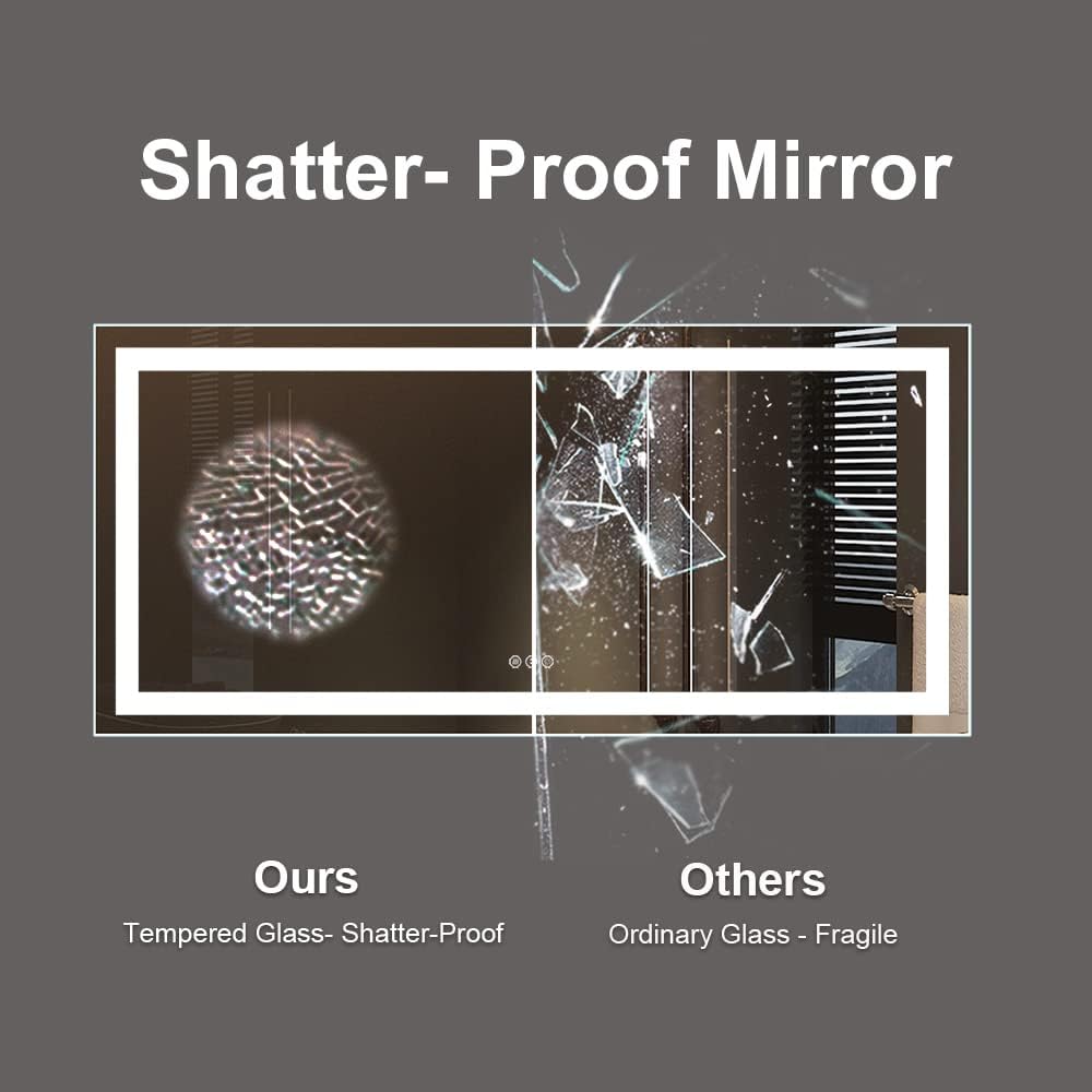 Amorho LED Bathroom Mirror 72" X36" with Front Light and Backlit, Large Wall Mirrors with Anti-Fog, Dimmable, Shatter-Proof, Memory, 3 Colors, Mountable LED Vanity Mirror