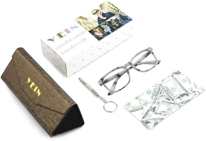 YEIN Bifocal Reading Glasses with Blue Light Blocking Lenses, Bifocal Reader for Women and Men, Vintage Square frame with Spring Hinge (+0.00/+1.75 magnification)