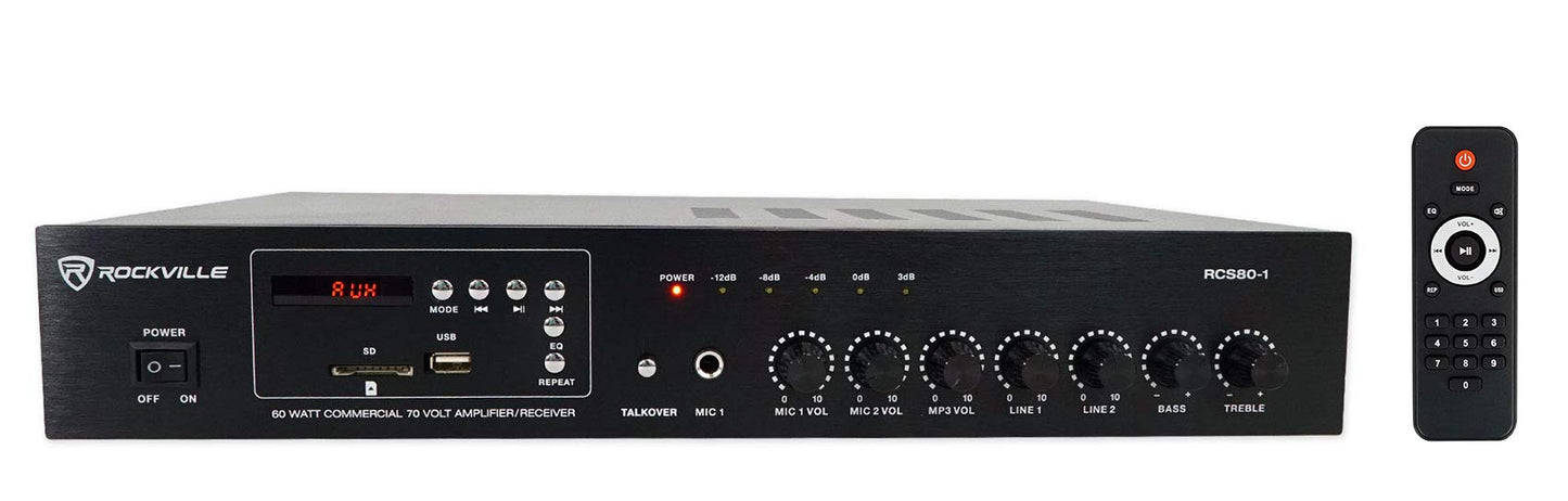 Rockville Commercial Restaurant Bluetooth Amplifier+(6) 3.5" Black Cube Speakers