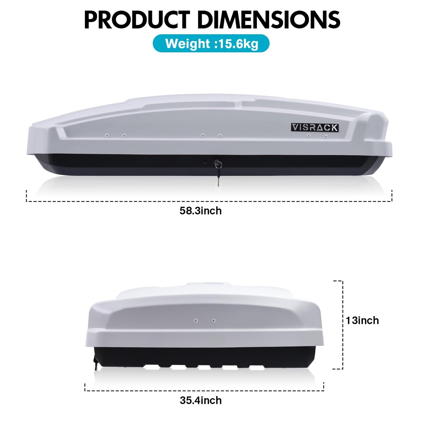 SHINEUX Rooftop Cargo Carrier Hard Shell with Security Keys, Cargo Box, 15.5 Cubic Feet Roof Rack Cargo Carrier, Rainproof Cargo Carrier for Top of Vehicle(Tool-Free Install), White.(B58)