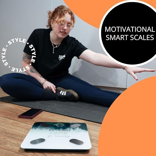 Smart Digital Scale - Motivational Modern Design, Weight Scale, Body Fat Monitor, 12 Key Composition, iOS Android APP, Auto Recognition, BMI, BMR, Bluetooth Smart Bathroom Scale. (Forest)