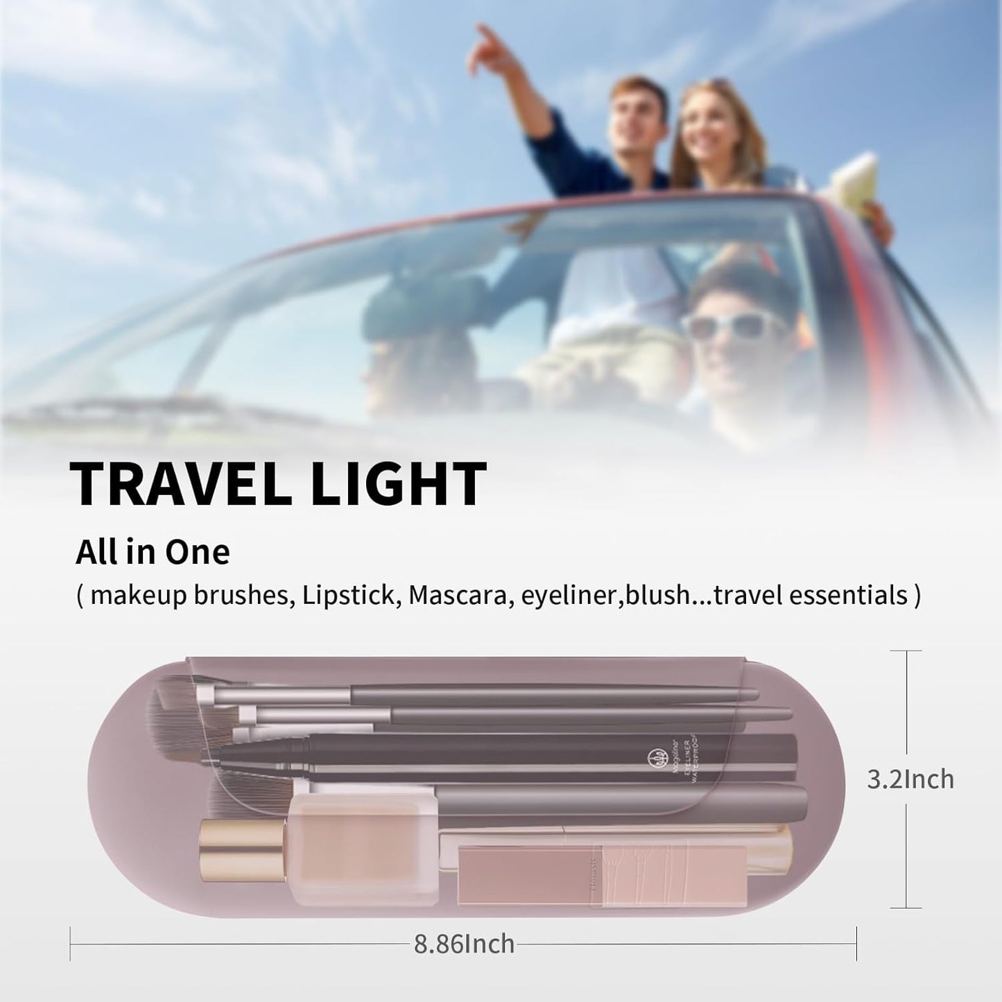 Silicone Makeup Brush Holder Travel Cosmetic Bag:Soft Portable Cosmetic Face Brushes Holder with Upgrade Anti-Fall Out Magnetic Closure, Large Travel Makeup Brush Case - Light Purple