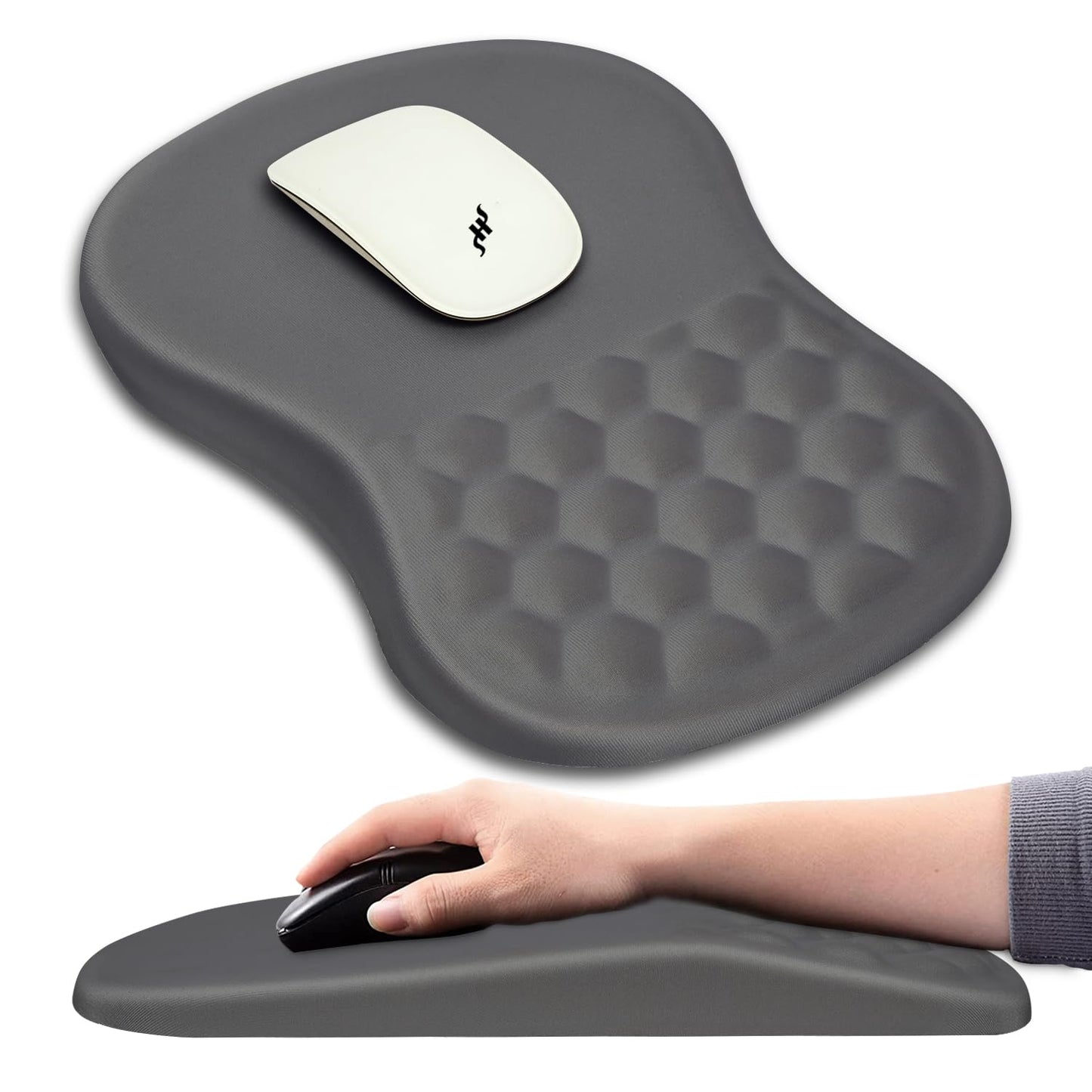 Hokafenle Ergonomic Mouse Pad Wrist Support with Massage Design, Wrist Rest Pain Relief Mousepad with Memory Foam&Non-Slip PU Base, Mouse Pads for Wireless Mouse & Desk (12x8 inch,Pink)