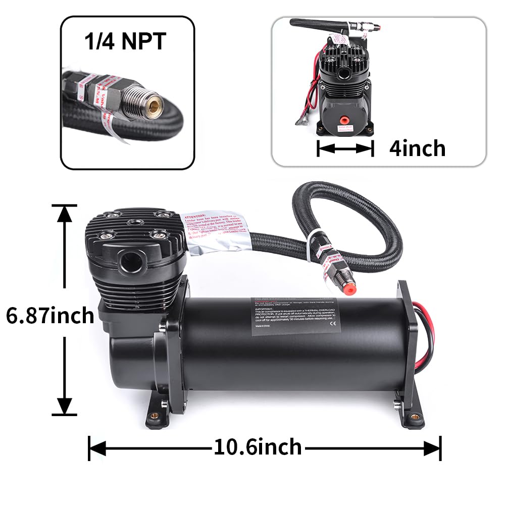 ZHSYMX Heavy Duty 200 PSI Air horn Compressor, 1/4 NPT Train Horn/Air Ride Compressor, Fittings for 12V Train/Truck/Car,Air Suspension BLACK