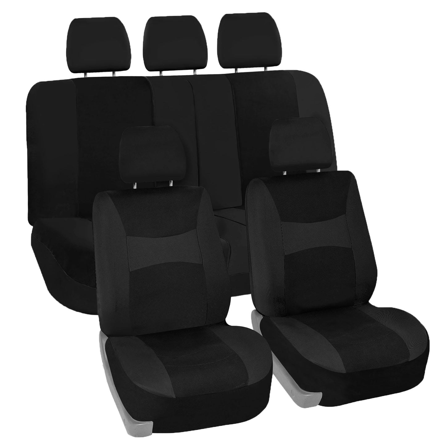 FH Group Light Breathable Durable Washable Flat Foam Padding Cloth Full Set Car Seat Covers, Airbag & Split Compatible w Gift - Universal Fit for Cars Trucks and SUVs (Black)