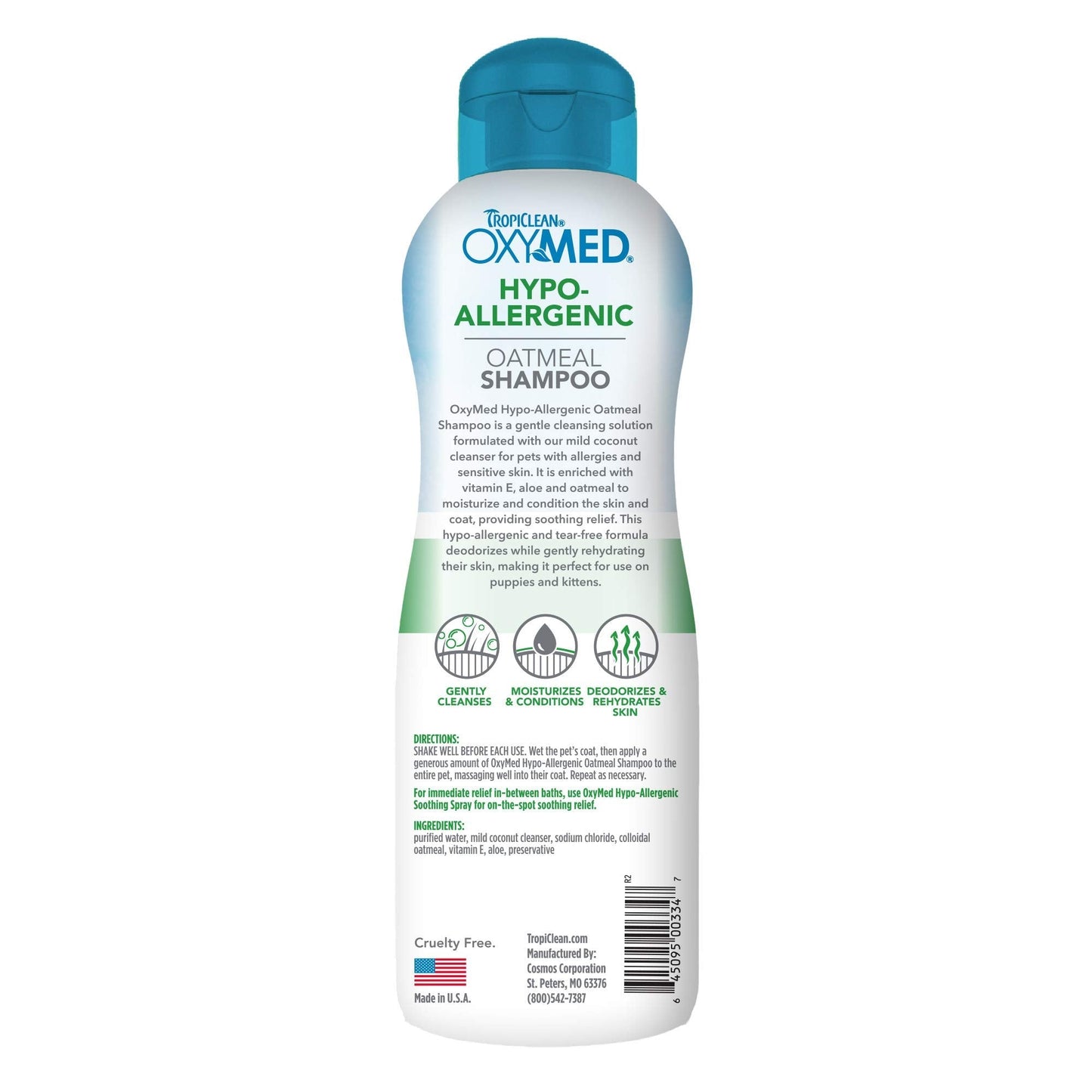 TropiClean OxyMed Hypoallergenic Dog Shampoo for Allergies and Itching, Skin Soothing Shampoo for Pets with Sensitive Skin, Tearless, Cat Safe, 20oz.