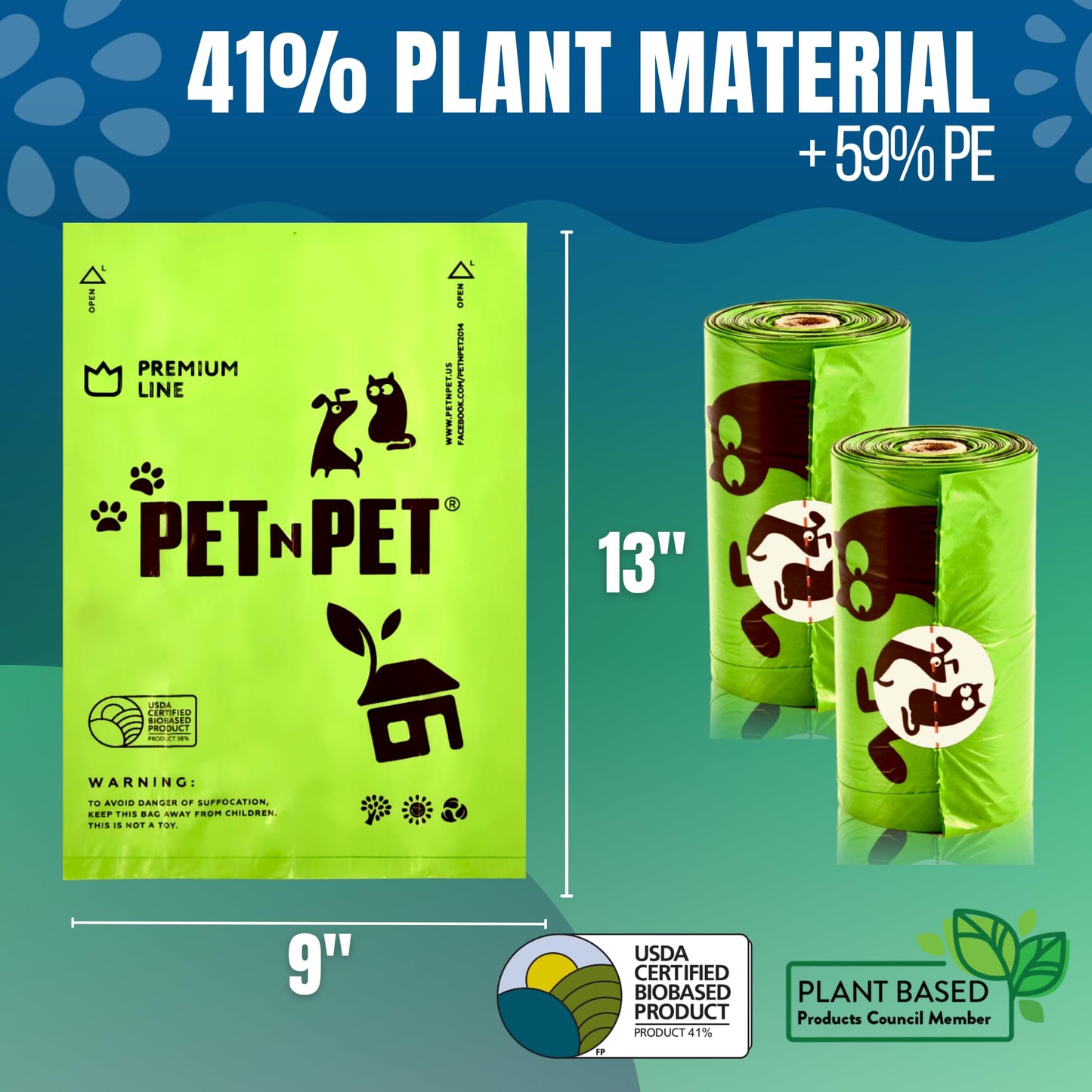 Pet N Pet 720 Counts, Unscented Dog Poop Bags Rolls, 38% Plant Based & 62% PE Poop Bags For Dogs with Dispenser, 48 Rolls Extra Thick Dog Waste Bag, Doggie Poo Bag