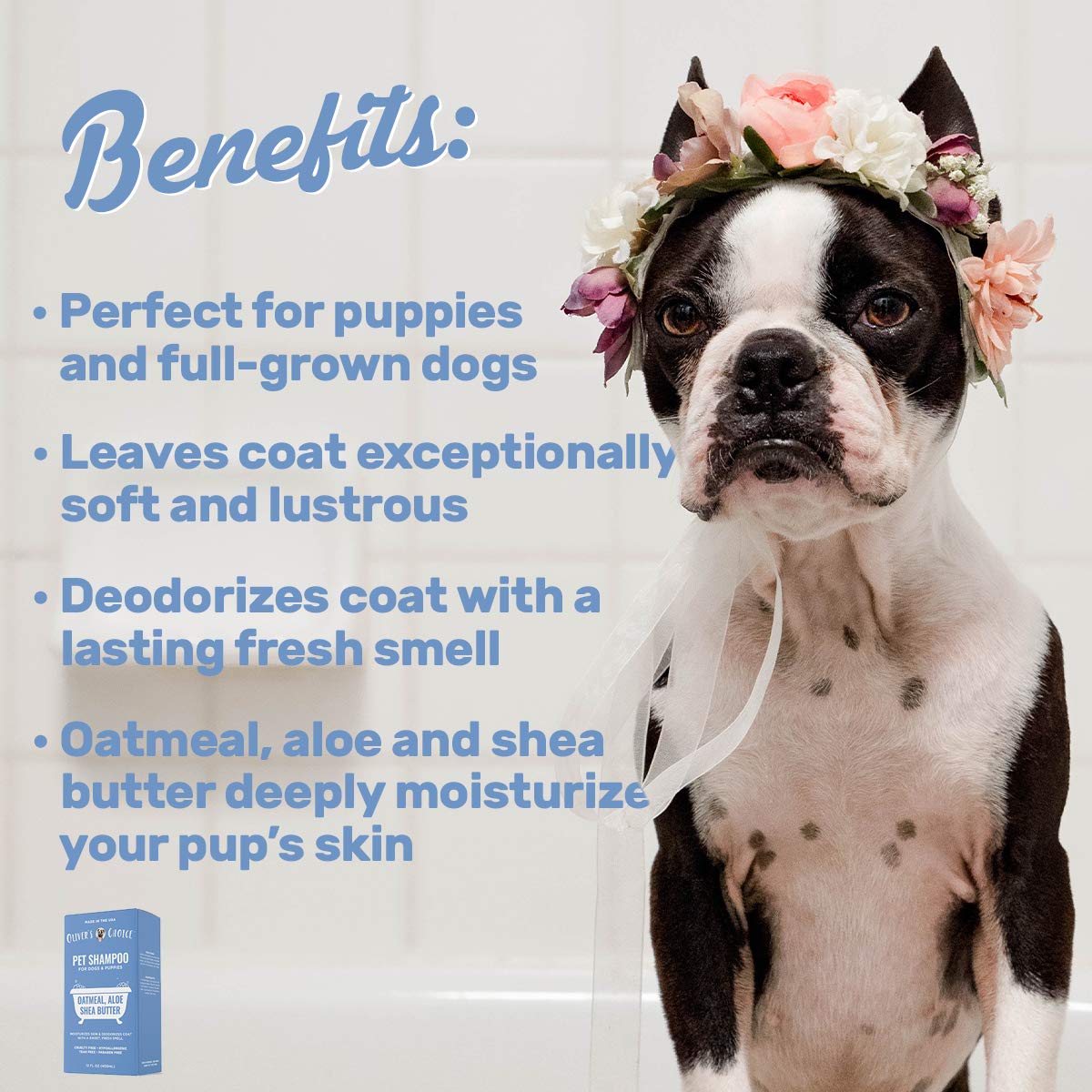 OLIVER'S CHOICE Dog Shampoo with Oatmeal, Aloe & Shea Butter – Deodorizing Puppy Shampoo for Smelly Dogs, Itchy Skin Relief, Paraben-Free, Biodegradable, Cruelty Free – 12 fl. oz