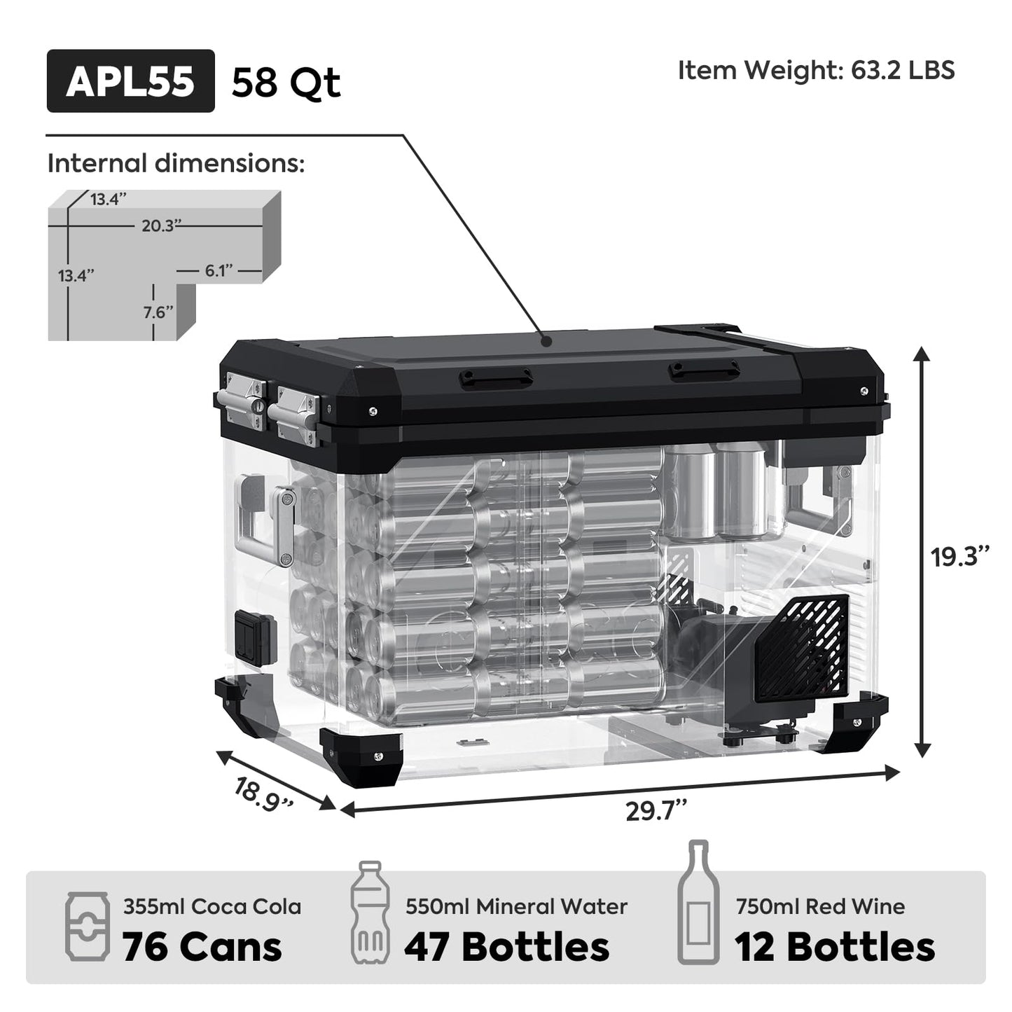 ICECO APL55 Dual Zone Portable Refrigerator Freezer Bluetooth Controlled, 55 Liter 12v refrigerator with SECOP Compressor, DC 12/24V, AC 110-240V, for Truck, Car and Home, -4℉~68℉ (Black)