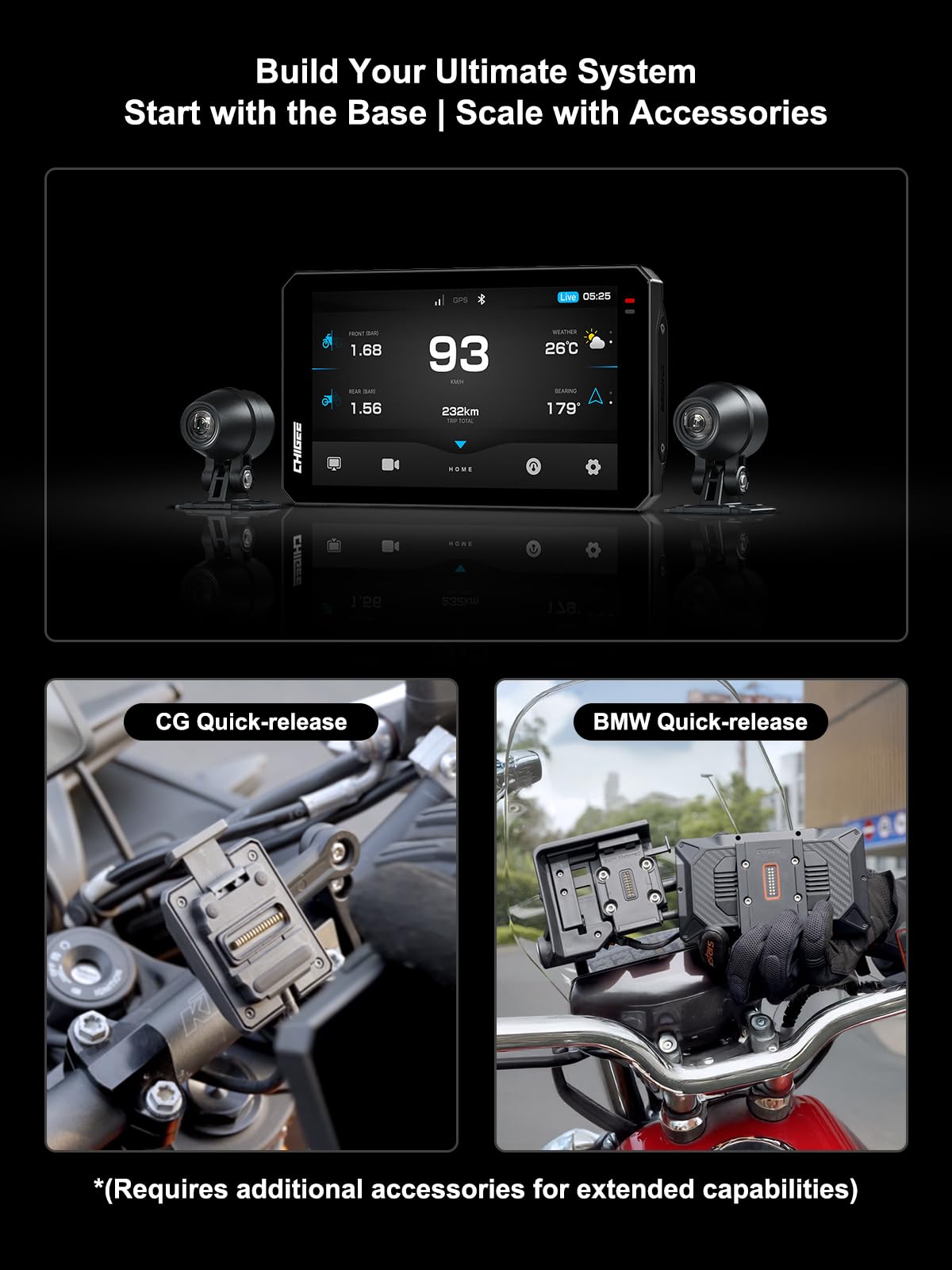 CHIGEE AIO-6 MAX Motorcycle Carplay Android Auto GPS Navigation System, 2000nits,STARVIS HDR 6" LCD, 60FPS,5G Wi-Fi BT, IPX9 Waterproof, Support Siri Google Assistant, Dedicated App