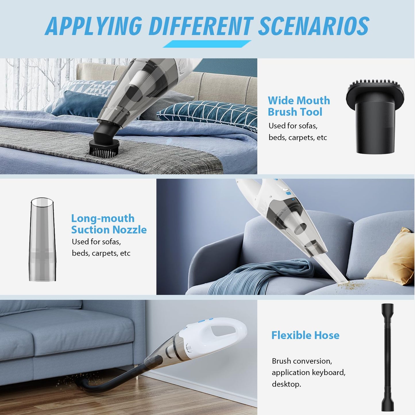 FUOAYOC Handheld Vacuum Cordless,Car Hand Cordless Rechargeable,Dust Busters Cordless Rechargeable with LED Light/Multi Accessories,1.6lbs Car Mini Portable Vacuum Cleaner for Home Office Car Pet