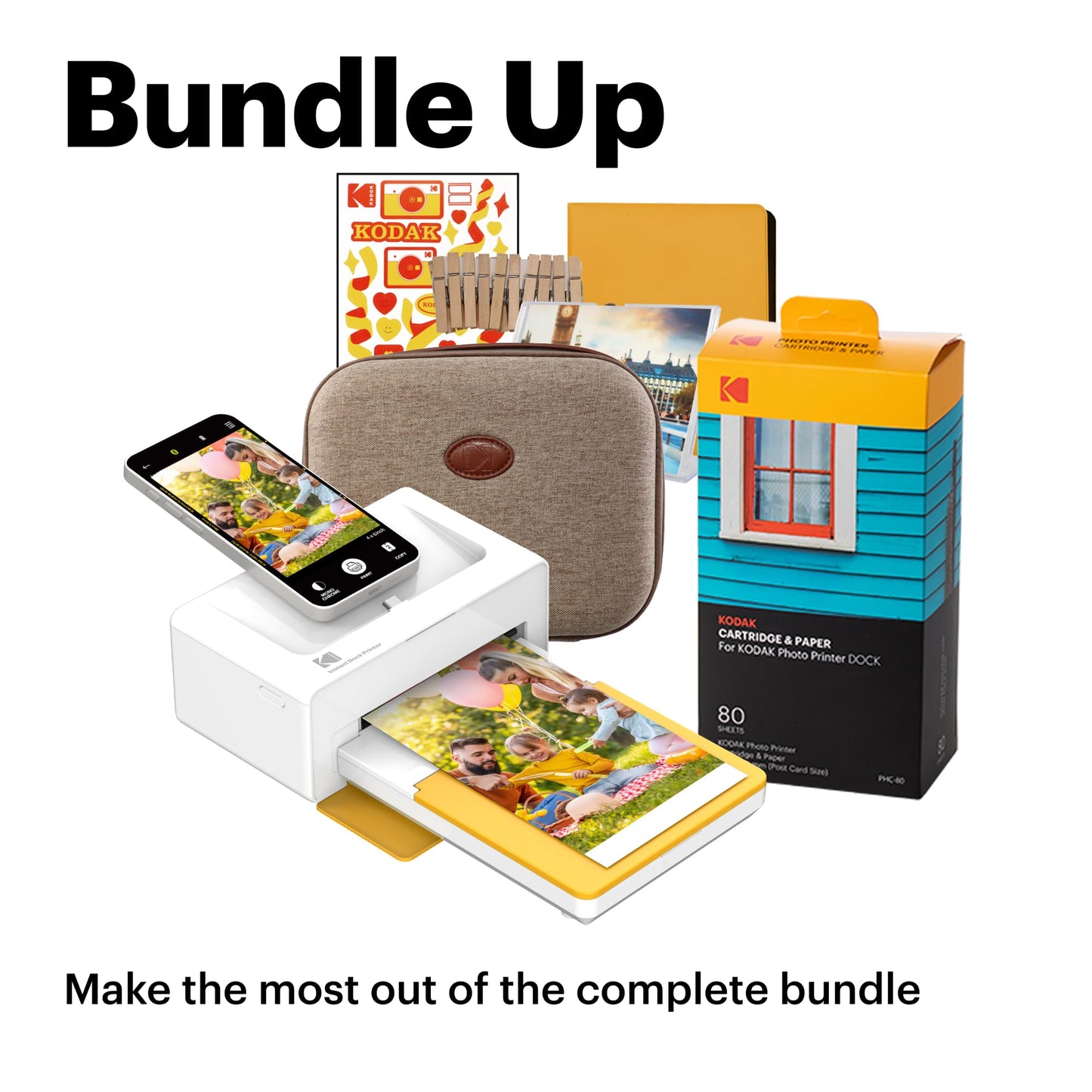 KODAK Dock Plus 4Pass Instant Photo Printer (4x6 inches) + 90 Sheets Gift Bundle