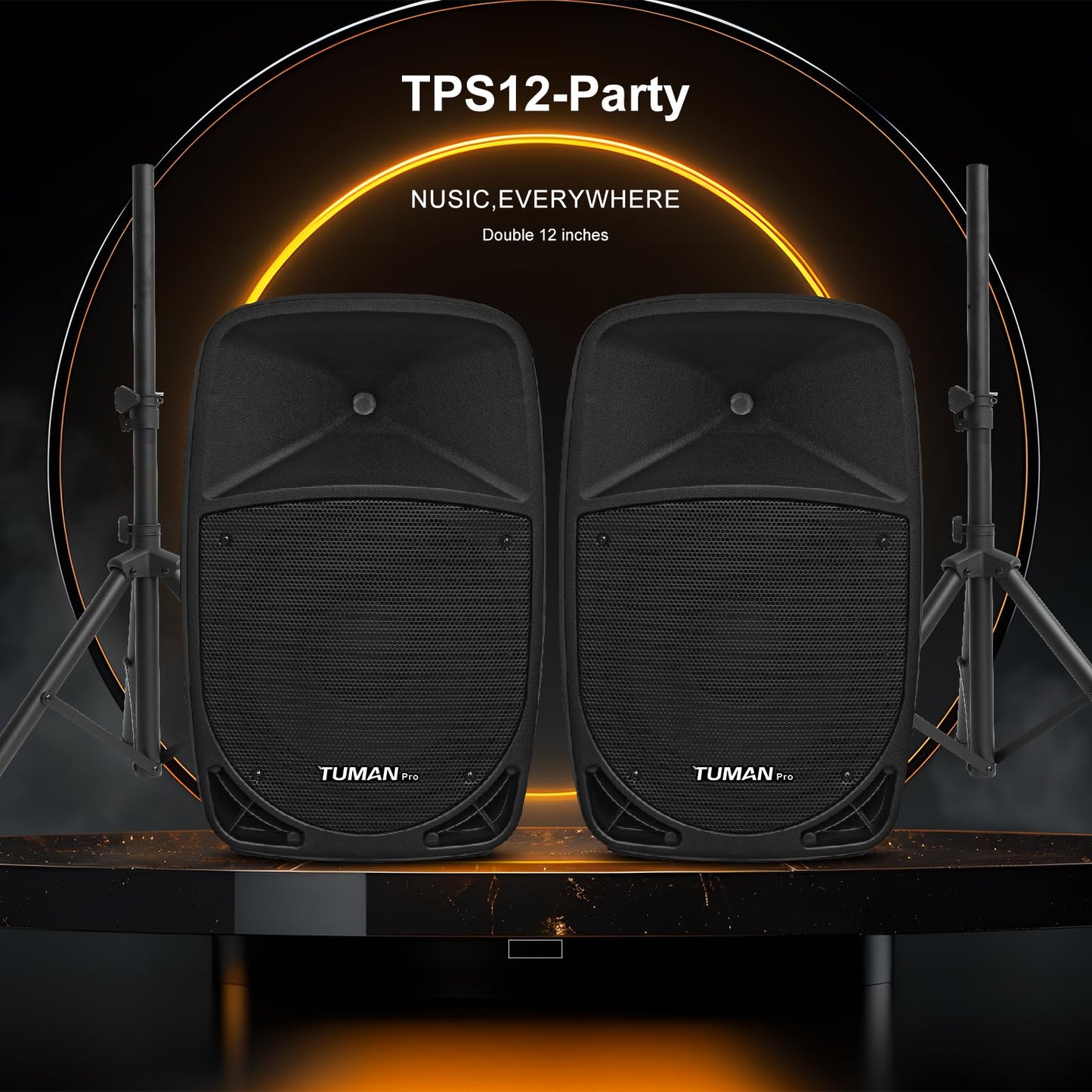 12inch PA Speaker System, 1000W High Powered Bluetooth Compatible Active + Passive Pair Outdoor Sound Speakers, Outdoor Karaoke Machine,FM Radio, Remote Control, 2 Speaker Stand, Supports SD Card/USB