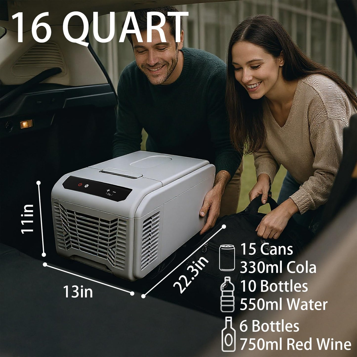 DollarDash 12Volt Mini Car Refrigerator, Outdoor 16QT Cooler Fridge for Vehicle, -4â~68â Portable Freezer for Truck Van RV SUV Travel Camping Road Boat Trips (16QT)
