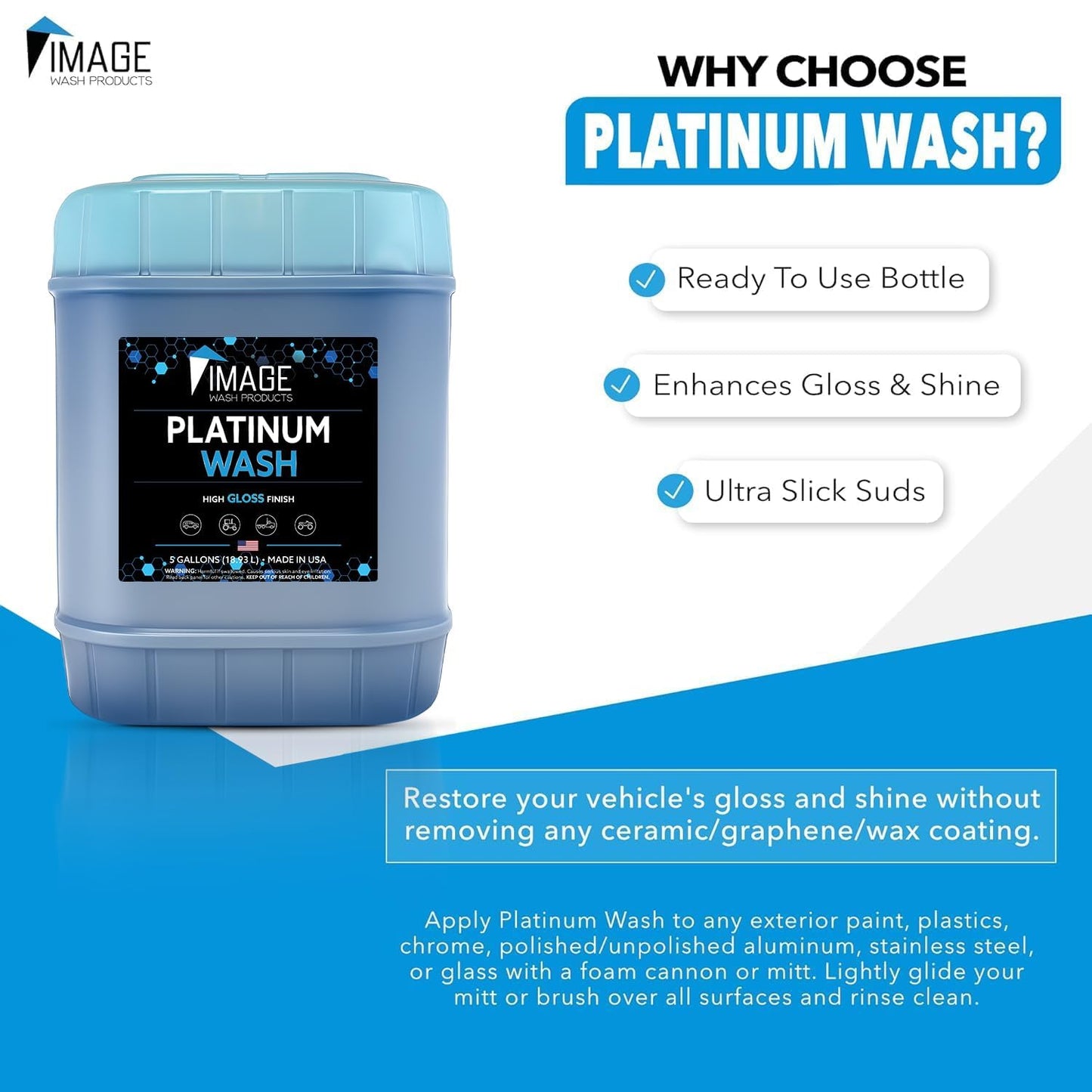 Image Wash Products - (5-Gallon Platinum Wash Car Soap โ Car Wash Foam Soap for Foam Cannon & Pressure Washer | High Gloss RV/Truck Wash Soap | Bubble Gum Scent, Detailer Grade Car Soap