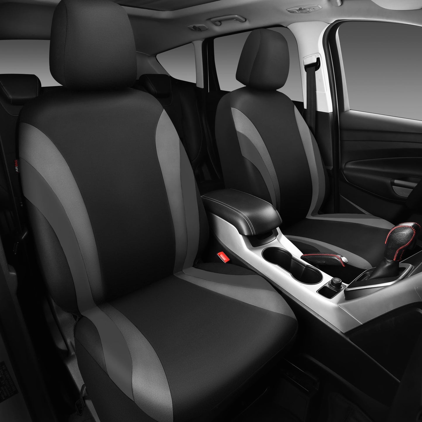 CAR PASS Line Rider Sporty Front Seat Covers,Gray Car Seat Covers Two Front Seats Only, Airbag Compatible,Universal Fit Sedans,Cars,Vans,SUV,Truck(Black and Gray)
