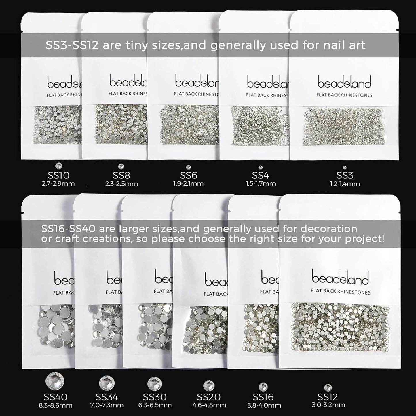 beadsland Flat Back Crystal Rhinestones Round Gems for Nail Art and Craft Glue Fix,Montana (1.3-1.4mm) SS3/1440pcs