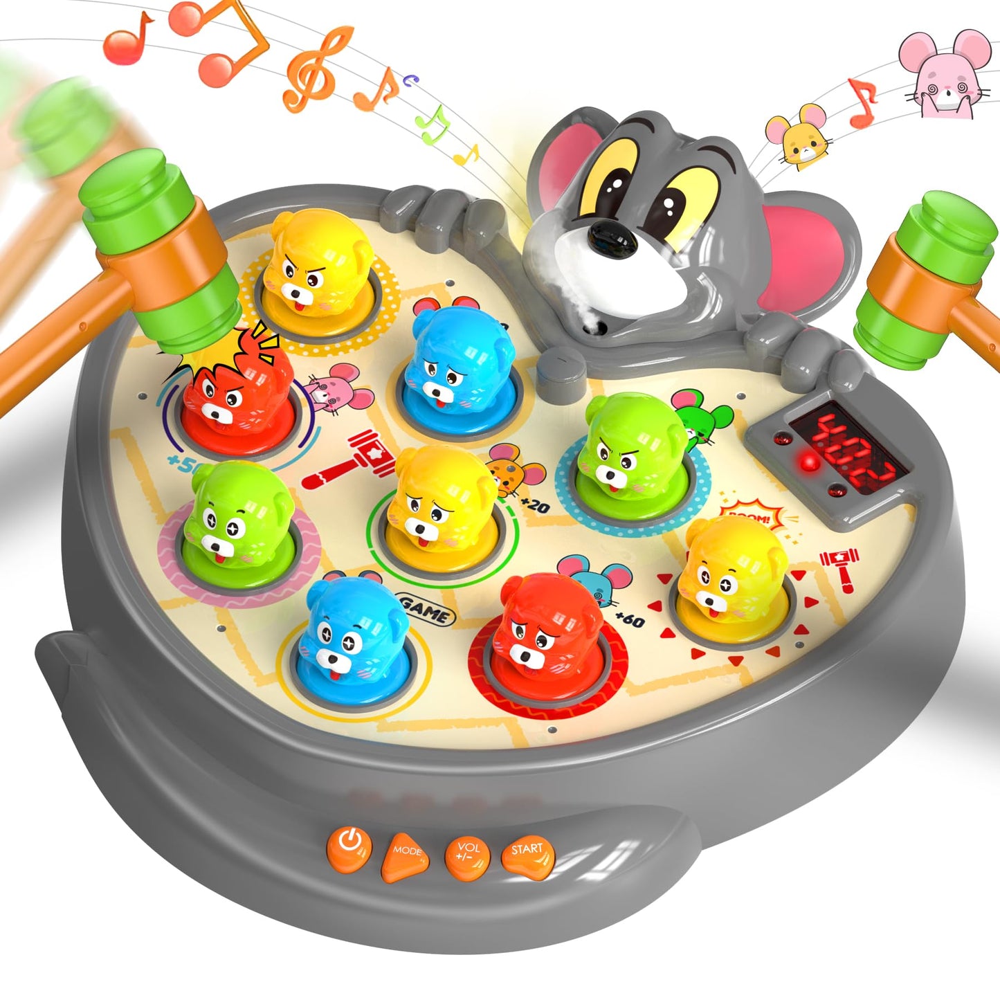 HopeRock Toys for 2 3 4 5 Year Old Boy,Toddler Toys Age 2-4, Whack A Frog Game,with 5 Modes,45 Levels,9 Music Spray and Light-up, Baby Toy Gifts for Early Learning, Birthday Gift for Toddler Boy Toys