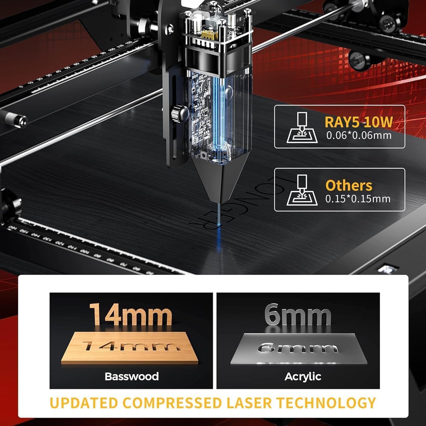 Longer RAY5 10W Laser Engraver,10000mW Output, 32-bit Motherboard, App Offline Control, DIY Engraver Tool for Metal/Glass/Wood,Engraving Area 15.75"x15.75"