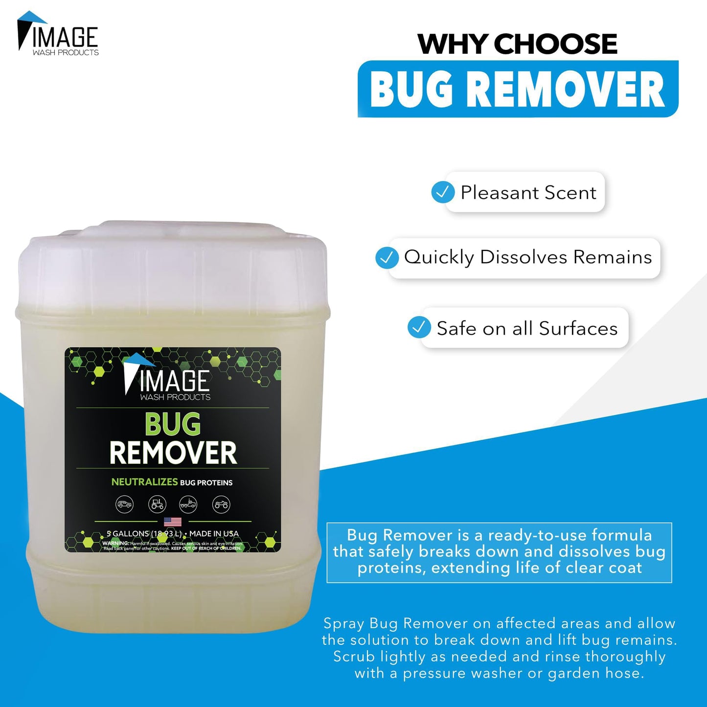 Image Wash Products Bug Remover โ (5 Gallon) Best Bug Remover for Cars/Truck Exterior | Bug Cleaner for Vehicles, Car Bug Remover Spray, Bug Off Car Cleaner, Bug Wash for Cars