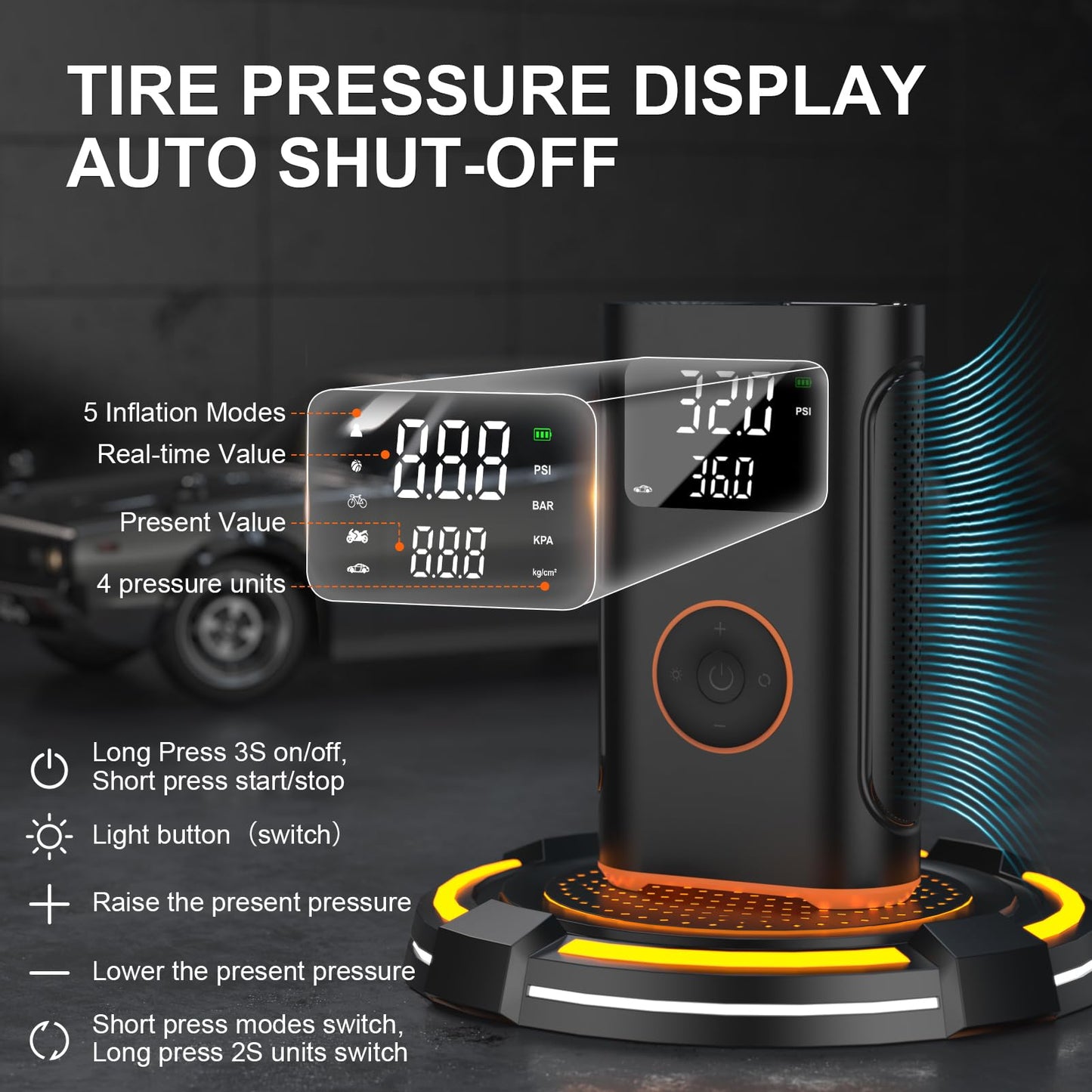 (New Upgrade) ZSX Tire Inflator Portable Air Compressor-160 PSI Air Pump with Memory Function, Electric Bike Pump with Tire Pressure Gauge, Tire Inflator for Car, Gifts for Men Husband Father