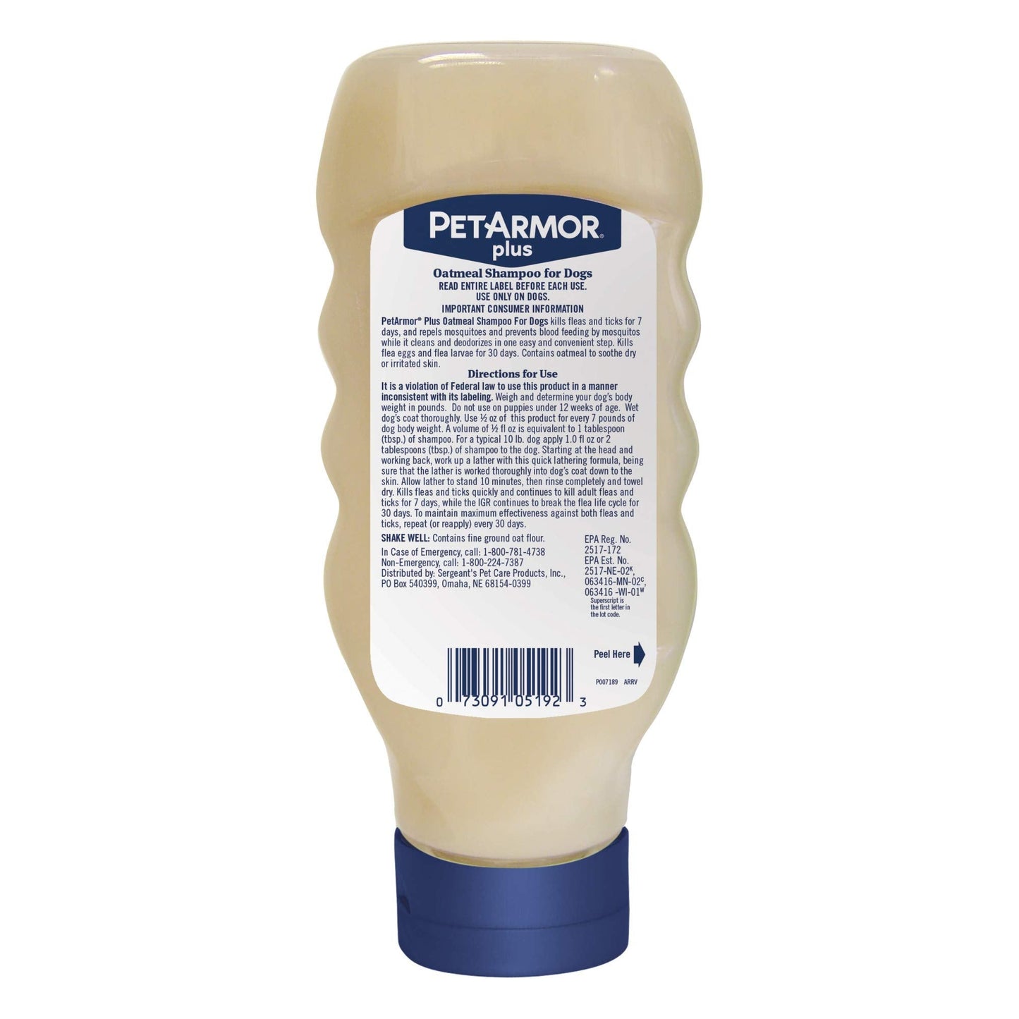 PetArmor Plus Flea and Tick Shampoo for Dogs, Oatmeal Flea Shampoo Kills Fleas, Ticks, and More, Tropical Breeze Scent, 18oz