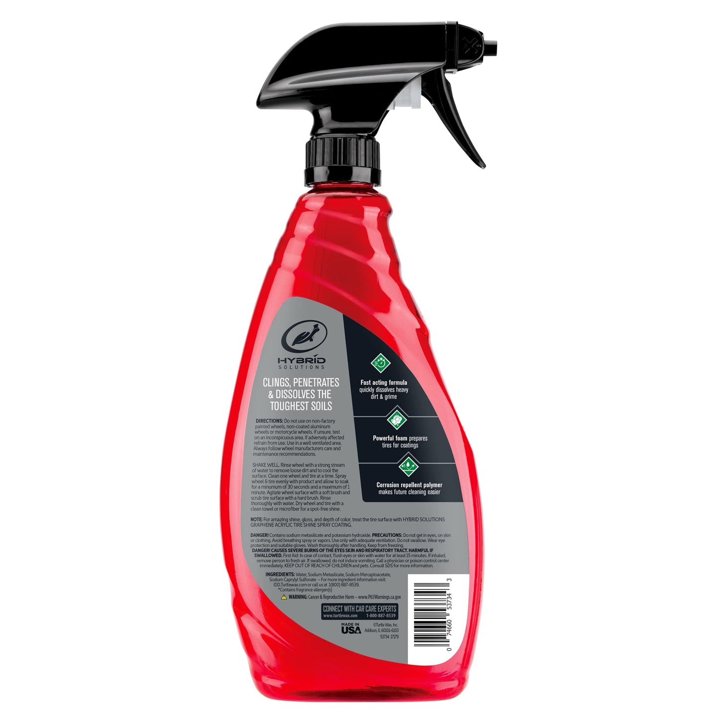 Turtle Wax 53734 Hybrid Solutions Hyper Foam Wheel and Tire Cleaner, Spray on Heavy Duty Formula for Both Wheels and Tires, Brake Dust Remover, Clean and Prep for Tire Shine, 23 oz. (Pack of 1)