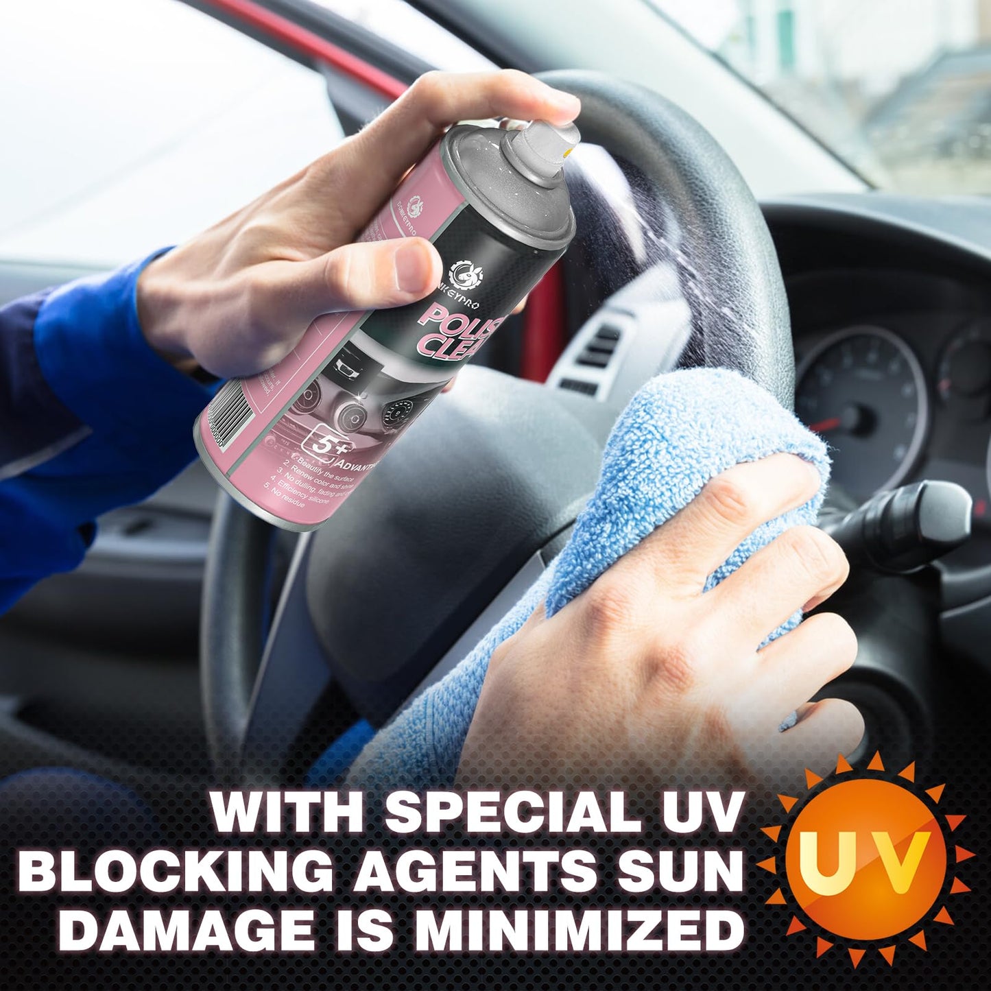 Car Interior Cleaner, Polishing Cleaner Detailer Spray for Vehicle Detailing, 450ml Aerosol 15 fl oz with Iron Can (2-Pack)