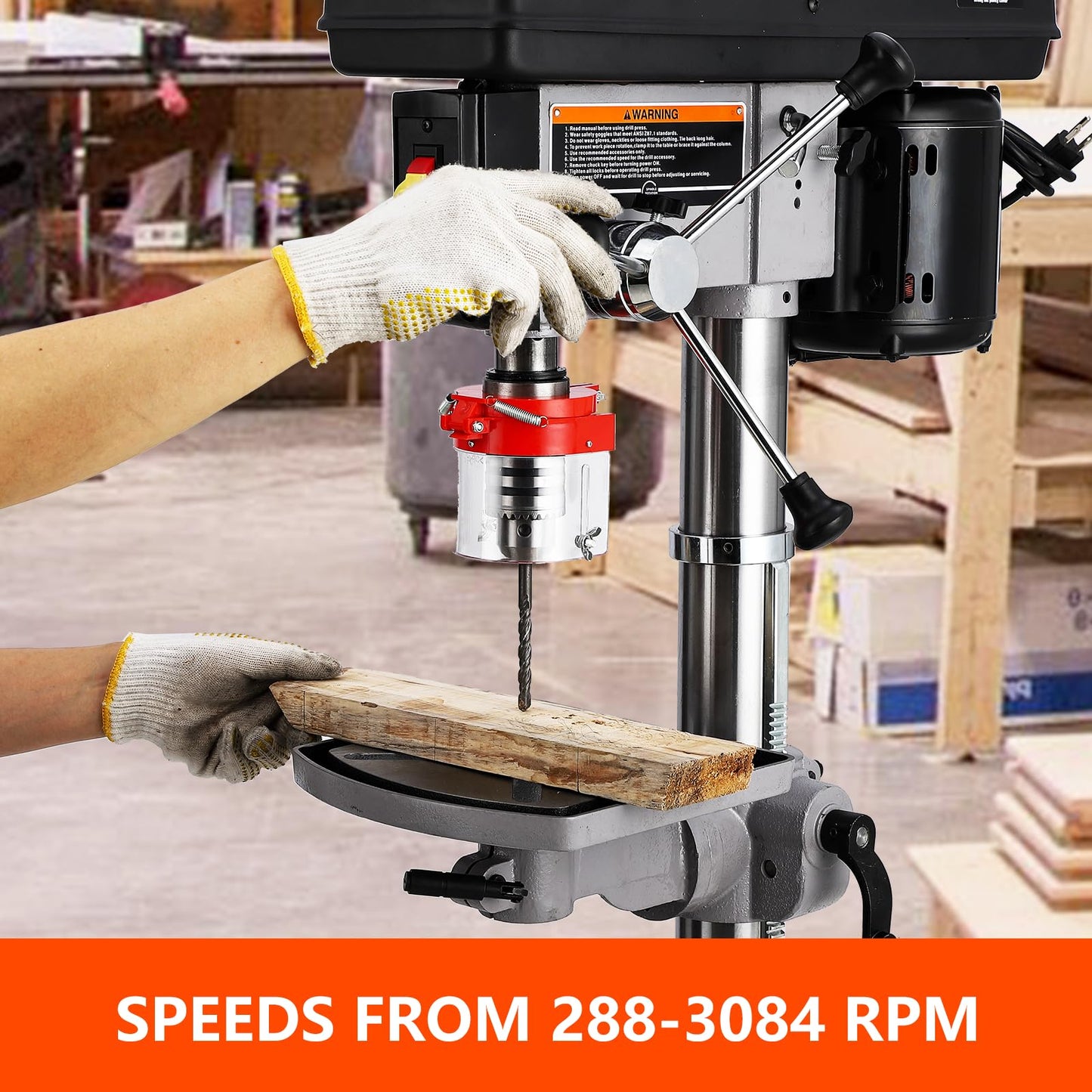GarveeTech 13 in Floor Drill Press, 7.5 Amp 120V, 288-3084 RPM Variable Speed Cast Iron Bench Drill Press, 0-45°Tilting Worktable, Tabletop Drilling Machine for Wood Metal