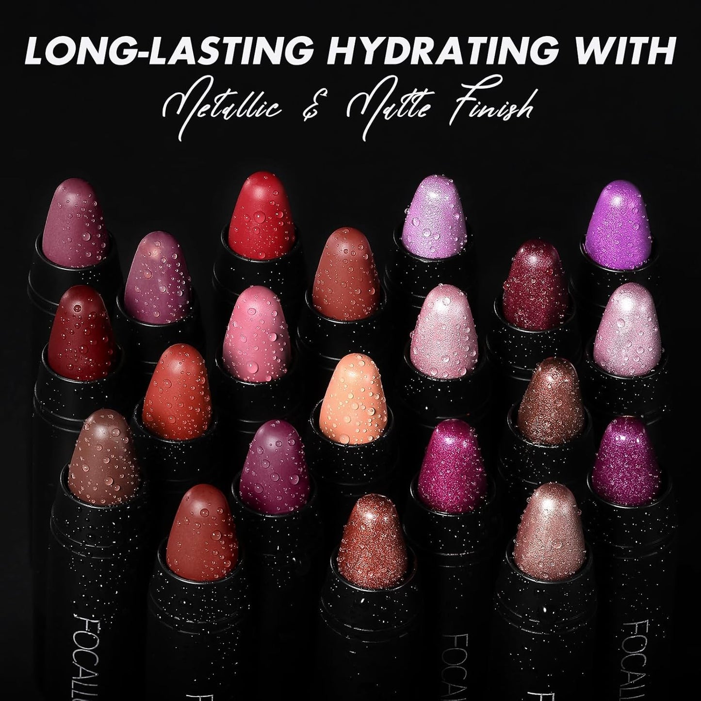 FOCALLURE Ultra Chic Metallic Lipstick,Rich Vitamin E Lip Crayon,Lightweight Shinning Color without Drying or Fading,Long Lasting Lips Makeup,#27 Champagne