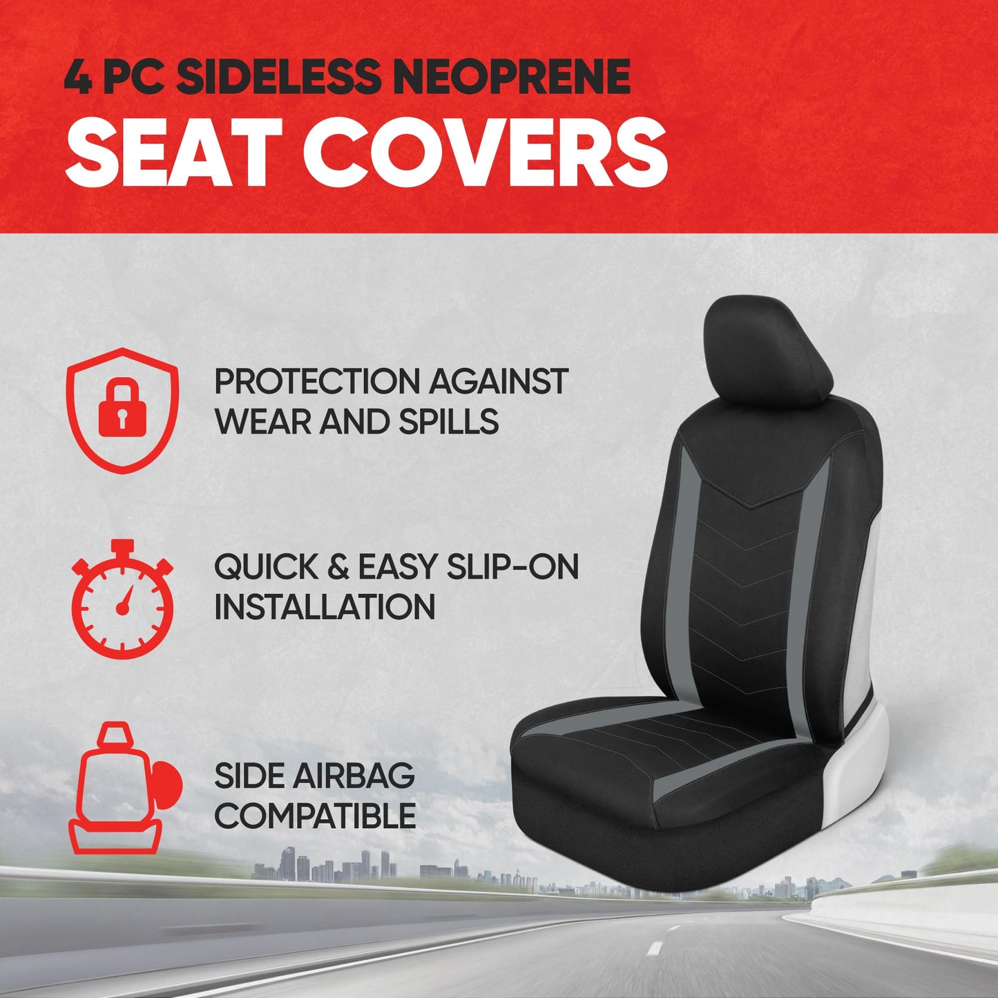 Motor Trend SpillGuard Seat Covers for Cars Trucks SUV – Gray Seat Covers with Waterproof Neoprene Lining, Automotive Car Seat Covers for Front Seats Only, Forros Para Asientos de Carro