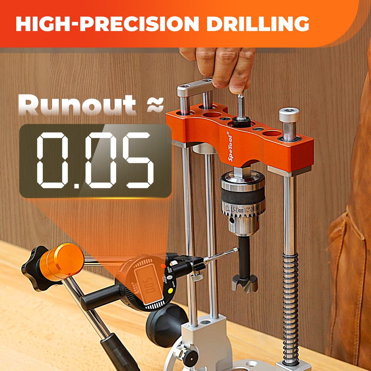 SpeTool Portable Drill Guide with Liner Ball Bearings Guide Poles, 1/2β Chuck Drill Press Adapter for Hand Drill Adjustable from 0-60Β°, Multi Angle Drill Guide for Straight Holes Woodworking