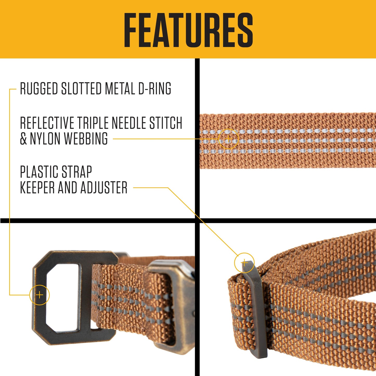 Carhartt Fully Adjustable Nylon Webbing Collars for Dogs, Reflective Stitching for Visibility, Light Moss (Nylon Webbing), Large