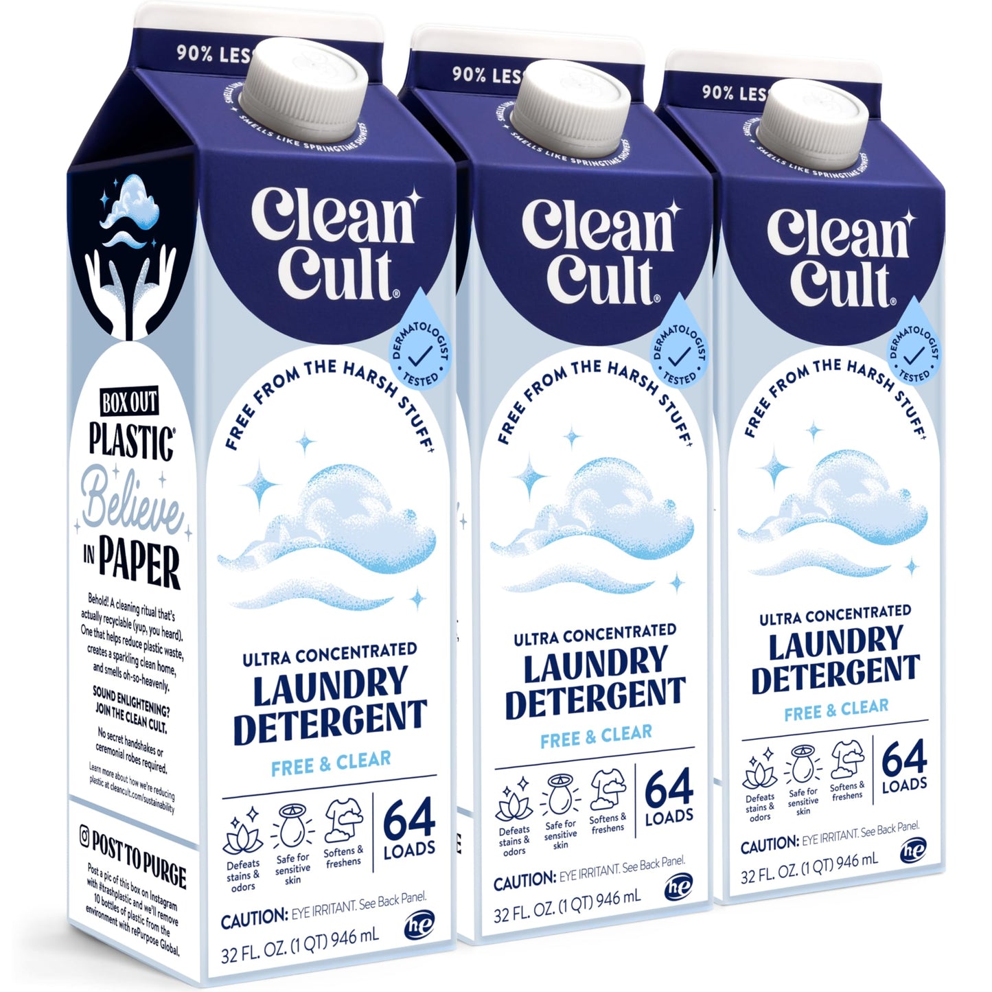 Ultra Concentrated Liquid Laundry Detergent Soap, 64 loads (32 oz), Long Lasting Scent, 90% Less Plastic, No Harsh Chemicals, Juniper Sandalwood, Defeats Stains & Odors, HE/Standard Compatible