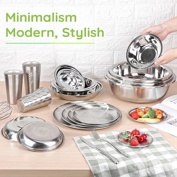 304(18/8) Stainless Steel Mixing Bowls for Kitchen, 2 Pack 7" 21.22 fl.oz Metal Mixing Bowls Set Stackable for Baking Serving Cooking Food Prep Storage Dishwasher Safe Lightweight