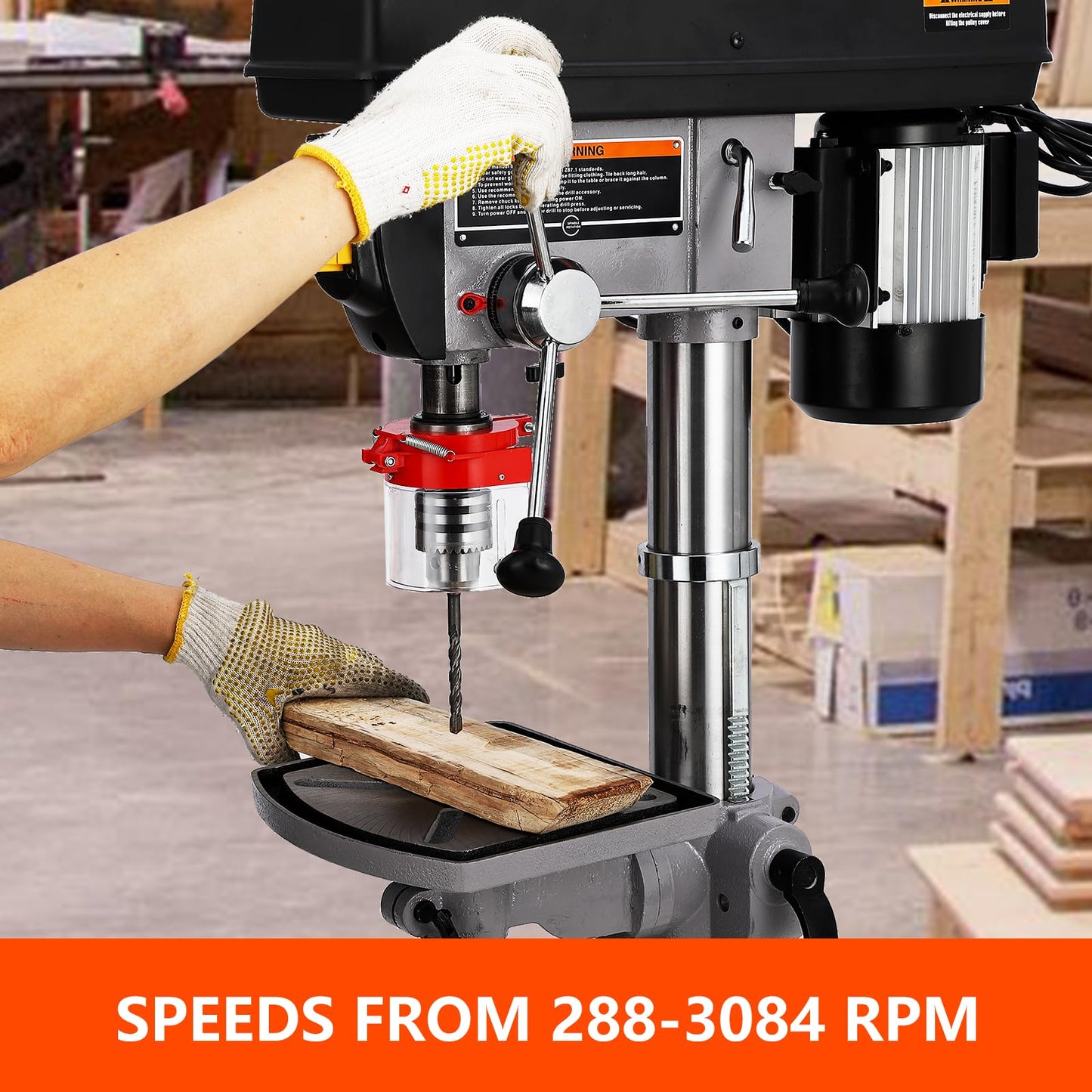 13 in Benchtop Drill Press, 7.5 Amp 120V Pure Copper Motor, 288-3084 RPM Variable Speed Cast Iron Bench Drill Press, 0-45°Tilting Worktable, Tabletop Drilling Machine for Wood Metal