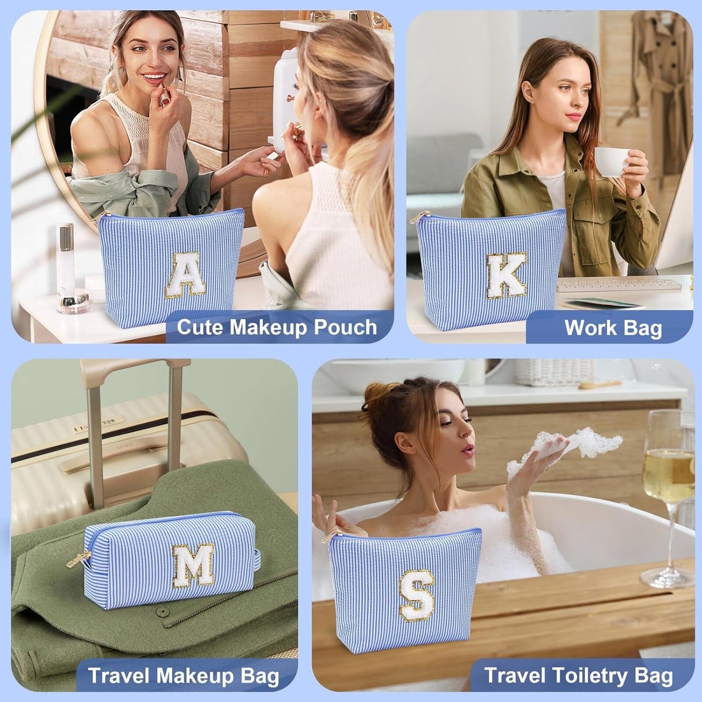 YOOLIFE Personalized Gifts for Women, Initial Make Up Bag Cosmetic Bag Makeup Pouch Cute Makeup Bag Gift for Wife Girlfriend Sister Gifts Bride Wedding Gifts for Women Her Best Friend Birthday Gifts W