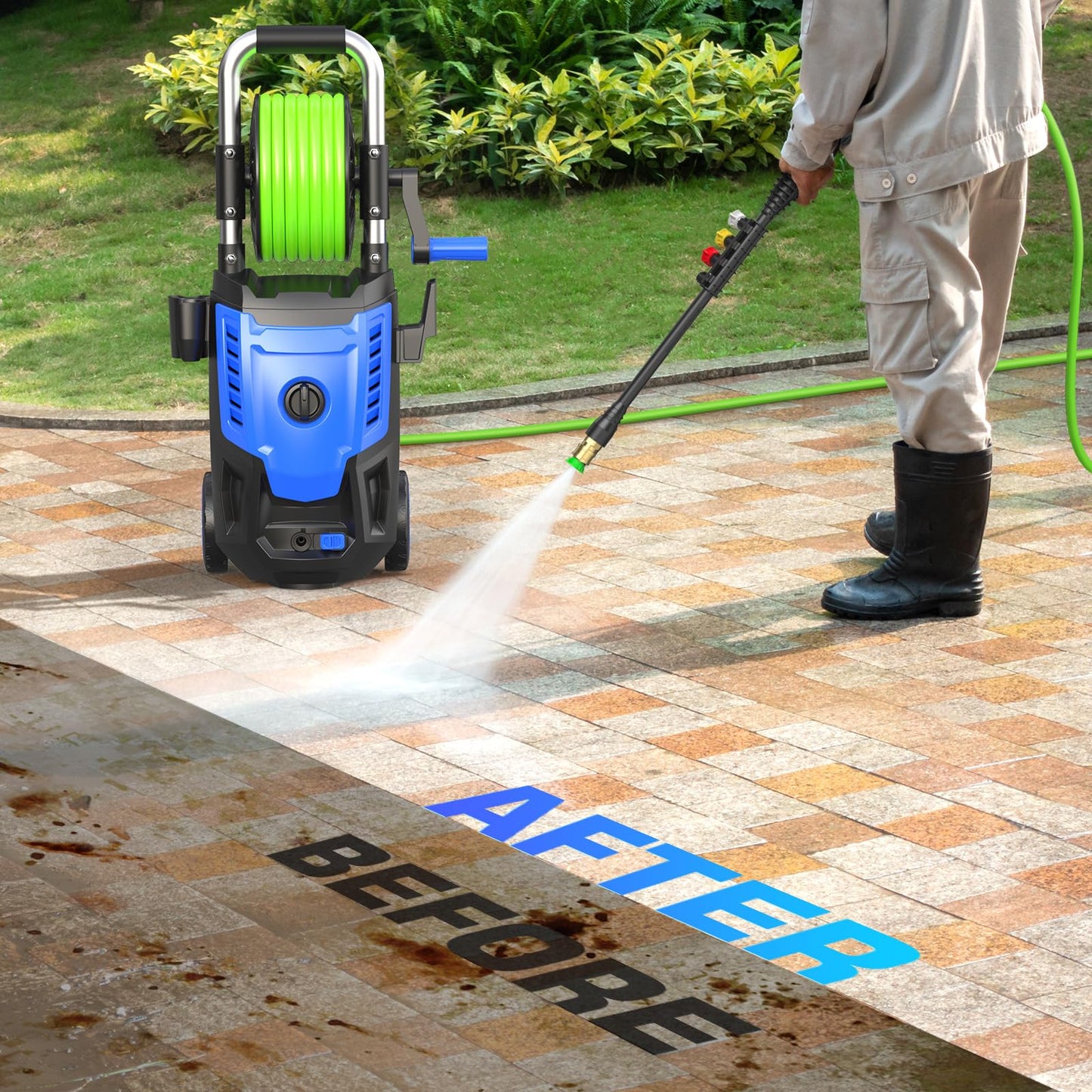 4800 PSI Pressure Cleaner- 4.0 GPM High Power Cleaner with 33FT Hose Reel, 4 Spray Tips and Soap Bottle for Car Washing, Fence Cleaning, Patio Maintenance(Upgraded)(Blue)