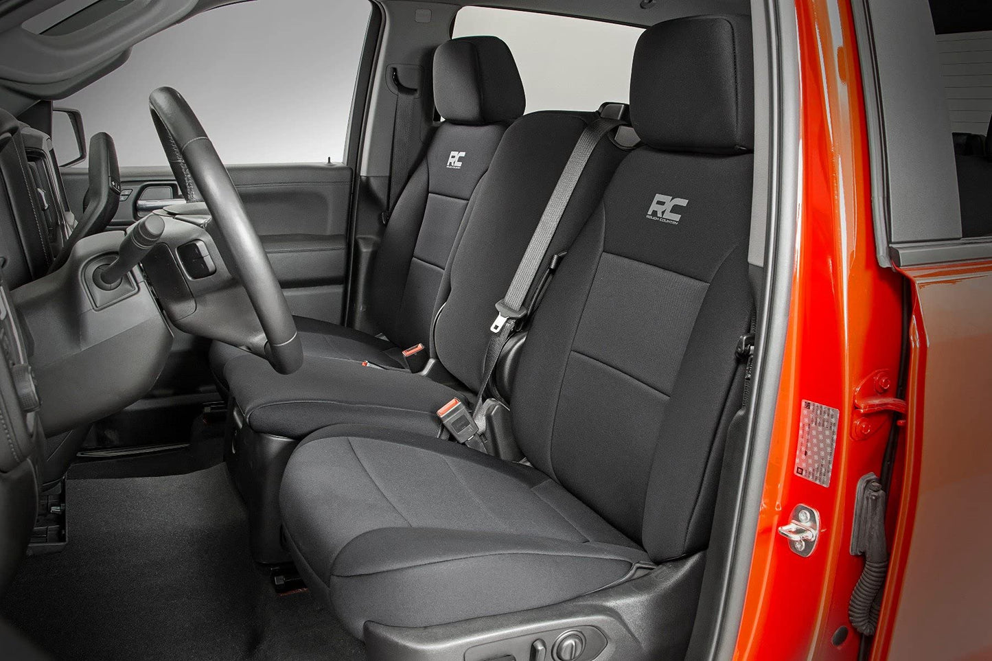Rough Country Neoprene Seat Covers for Chevy Silverado/GMC Sierra 1500 (2019-2025) Crew Cab w/Rear Cup Holder - Waterproof, UV Resistant, Foam Padded, F/R Seat Cover Set