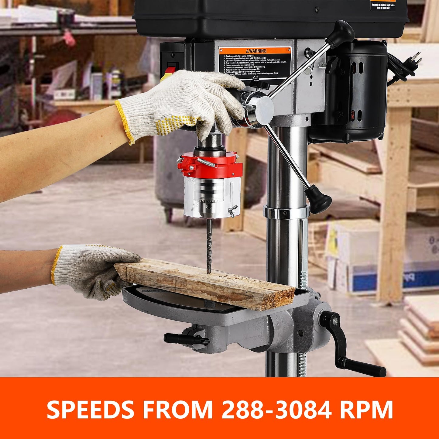 13 in Benchtop Drill Press, 7.5 Amp 120V, 288-3084 RPM Variable Speed Cast Iron Bench Drill Press, 0-45° Tilting Worktable, Tabletop Drilling Machine for Wood Metal