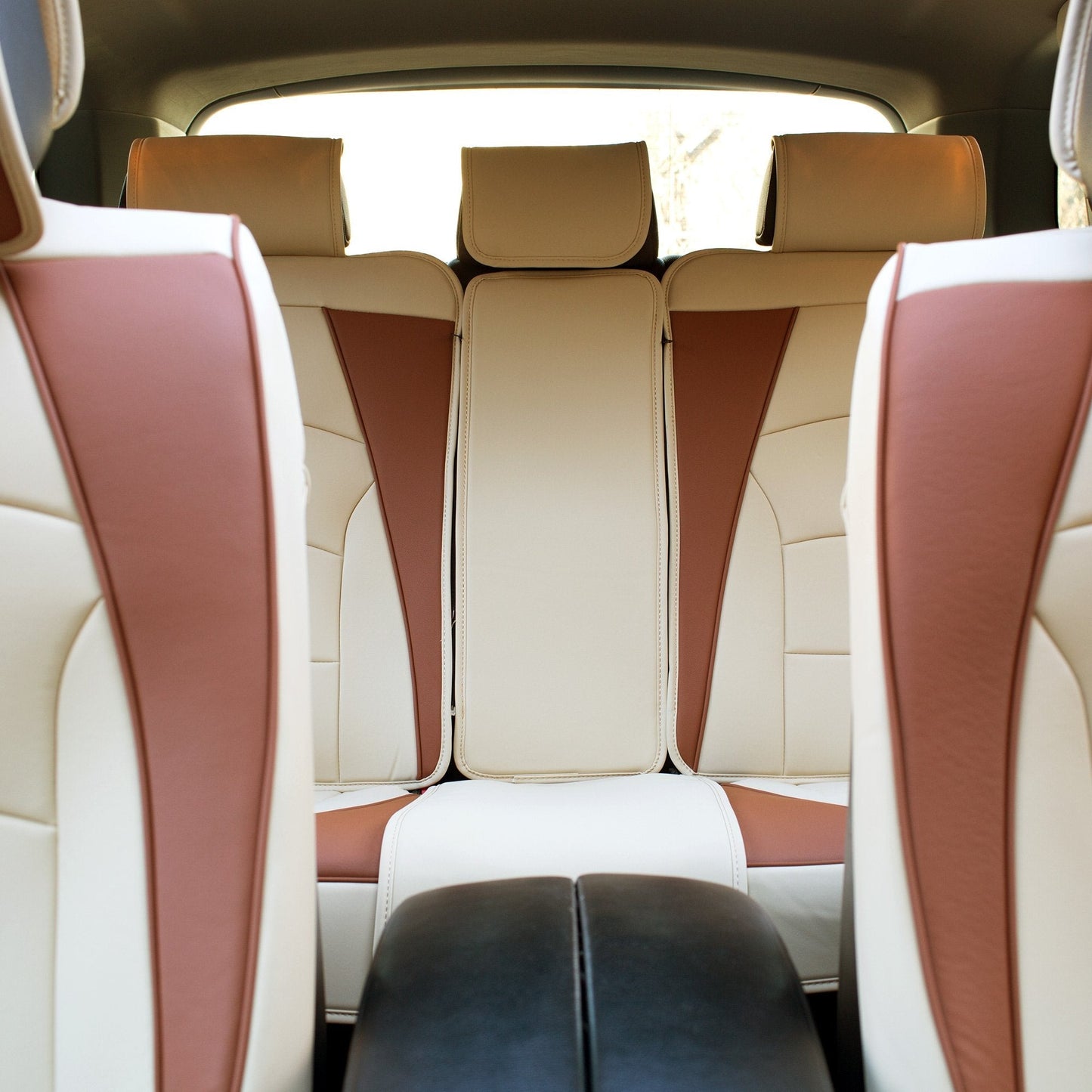 FH Group Ultra Comfort Highest Grade Faux Leather Full Set Cushion Pads Car Seat Covers for Front and Rear– Universal Fit for Cars Trucks & SUVs (Beige/Tan)