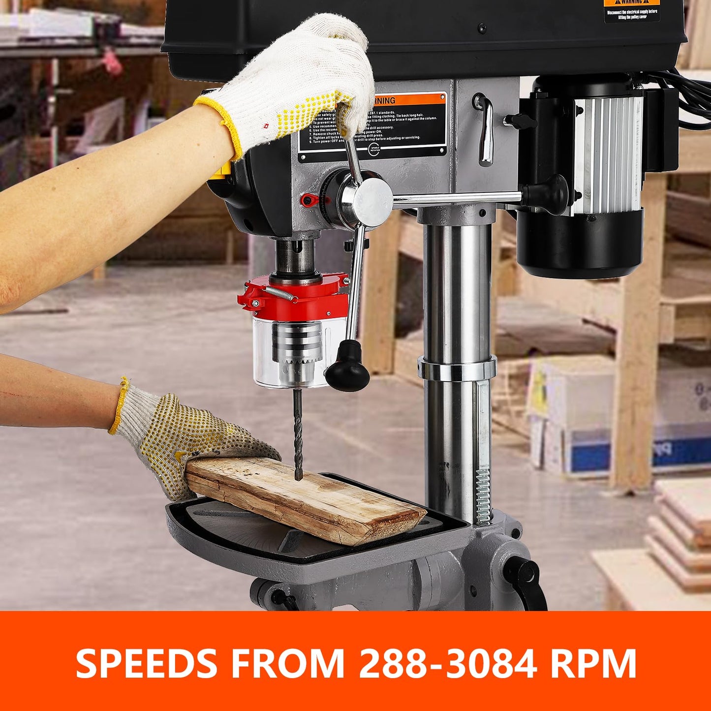Festisoul 15" Floor Drill Press with 7.5A Copper Motor, Variable Speed 288-3084 RPM, Tilting Table for Wood and Metalworking