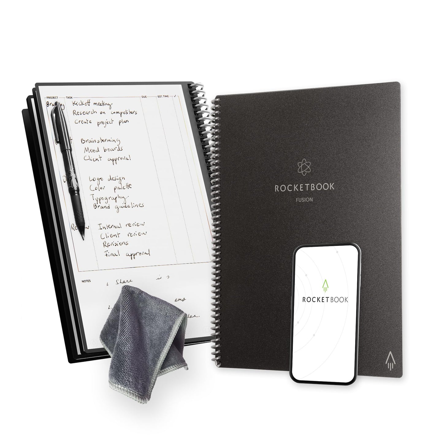 Rocketbook Fusion Reusable Undated Productivity Planner, Letter Size 8.5x11, Black - Goals, Monthly and Weekly Calendar, Daily To-do List, Lined and Dotted Notes Pages