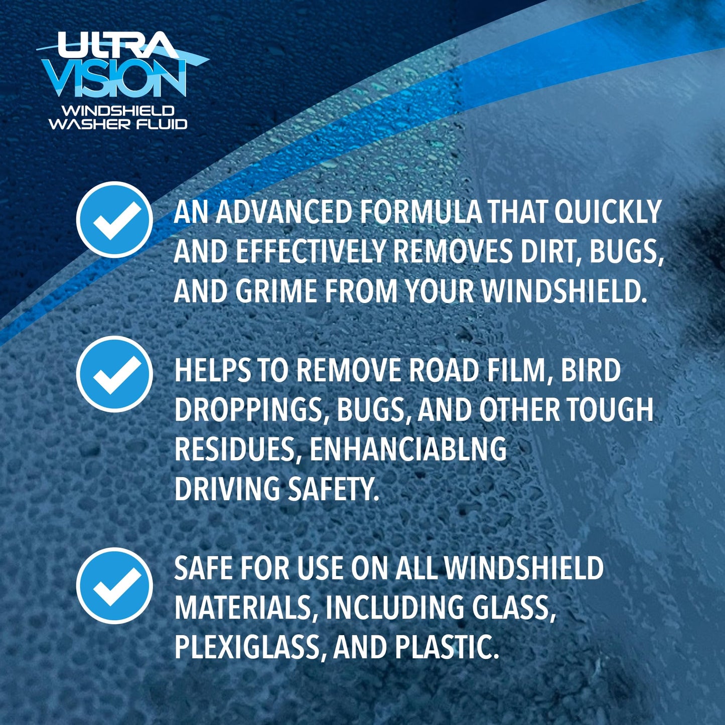 UltraVision Windshield Washer Fluid - Advanced Formula for Car Windshield Wiper Fluid Crystal-Clear Vision in Weather Conditions +32F - All Weather - Bug Remover - 1 US Quart