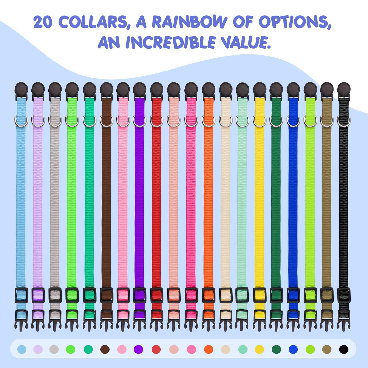 20 Pack Puppy Collars,Puppy Collars for Small Puppies Litter Safety Buckle Soft Nylon Whelping Collars Newborn Puppy Collars for Litter Puppies Collars(S)