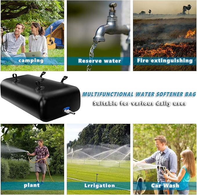 113 L/30 Gal Water Bladder Tank, Foldable Portable Water Storage Container, Emergency Water Bag for RV, Truck Bed, Fire Prevention, Drought Resistance, Black