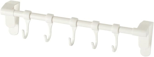 DOITOOL Cabinet Kitchen Utensil Hooks 5pcs Plastic Multi-Function Hanging Rack No Drill Installation White Storage Organizer for Cookware and Sundries
