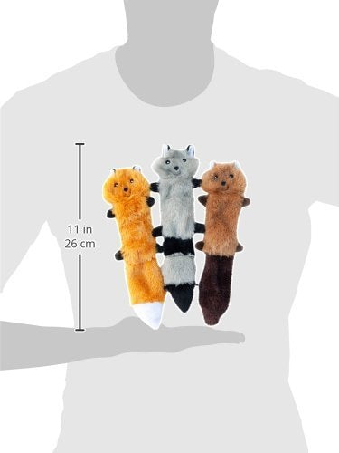 ZippyPaws Skinny Peltz - No Stuffing Dog Toy Pack to Keep Them Busy, for Small and Medium Dogs, Squeaky Pet Toys, Unstuffed Chew Toys, Soft Plush Variety Pack, Fox, Raccoon, and Squirrel - 11"